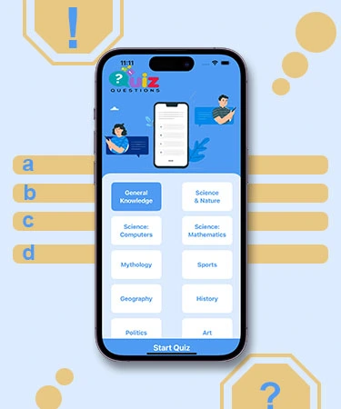 QuizApp question category list screen 